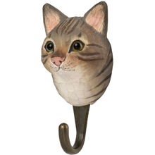 Wildlife Garden Handgeschnitzter Haken Graue Hauskatze