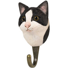 Wildlife Garden Handgeschnitzter Haken Schwarz-weiße Katze