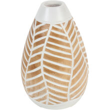 Tropfenförmige Holzvase mit Blattmuster