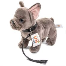 Hund Französische Bulldogge m. Leine grau 23 cm