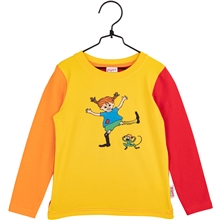 128 cl - Fröhliches Pippi Langstrumpf T-Shirt Gelb